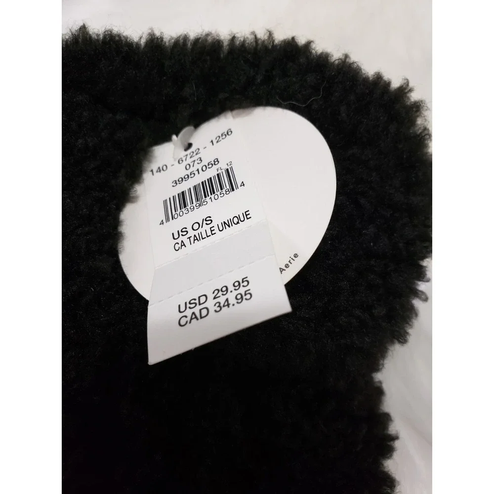 NEW AERIE OFFLINE FAUX LEATHER & FLEECE BLACK MITTENS WOMENS GIFT TEEN SNOWBUNNY